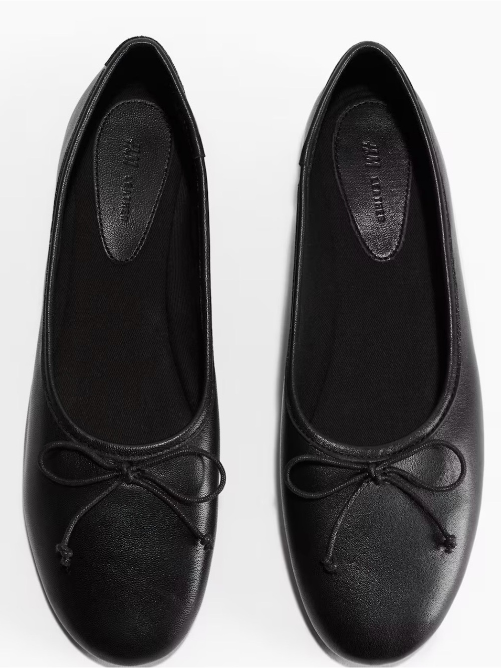 H&M Black Leather Ballet Flats with Bow Trim Size 8